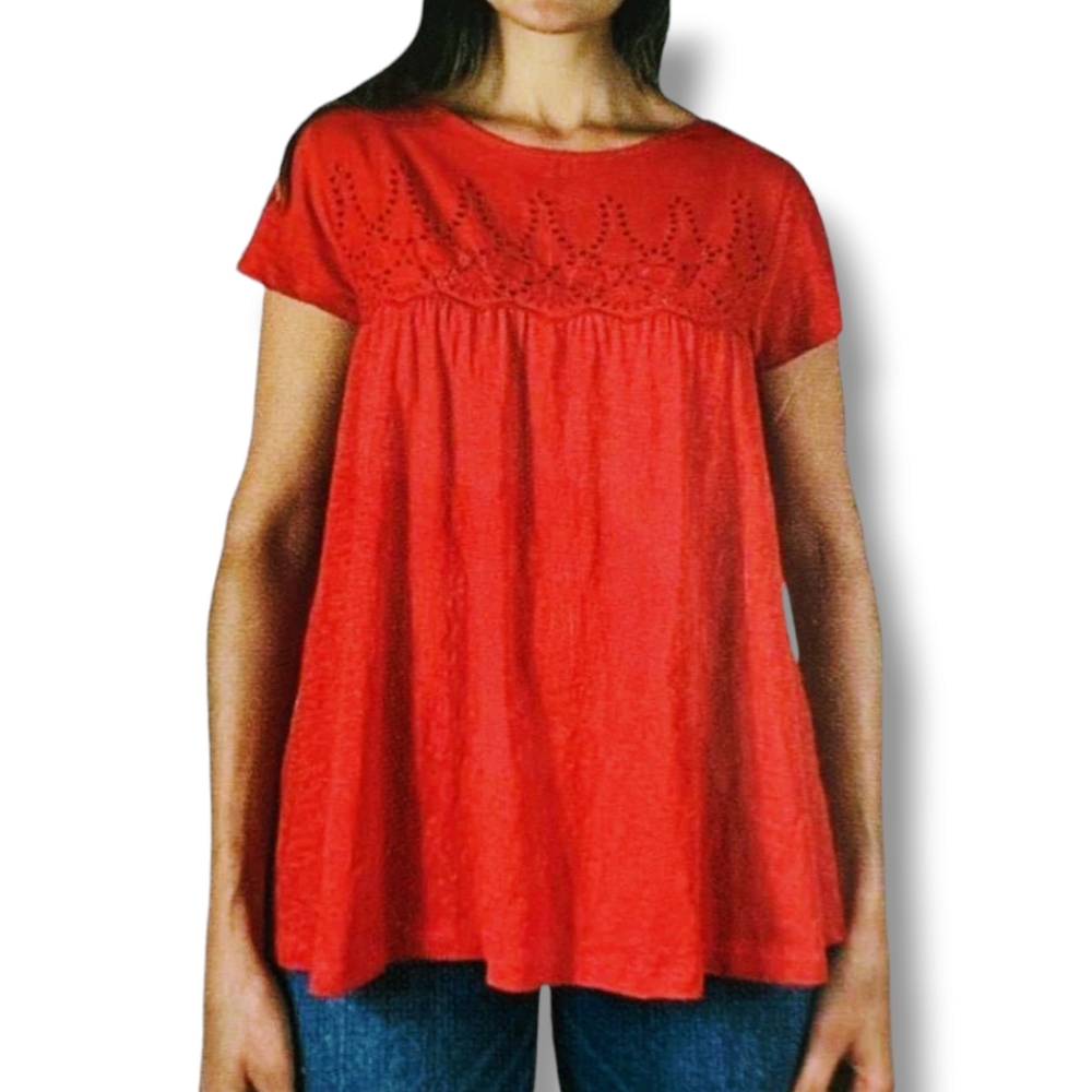 JACHS Girlfriend Women's Orange Eyelet Slub Top